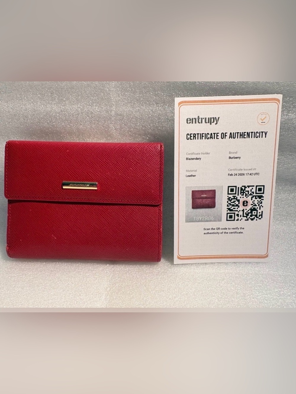 Burberry Red Leather Kiss Lock Wallet Nova Check Lining Rare Colorway With COA